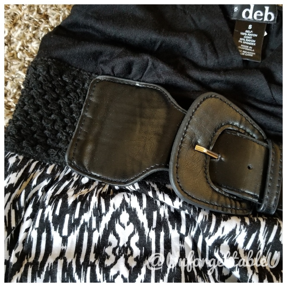 DEB | Black & White Belted Spaghetti Strap Dress S - Picture 4 of 7